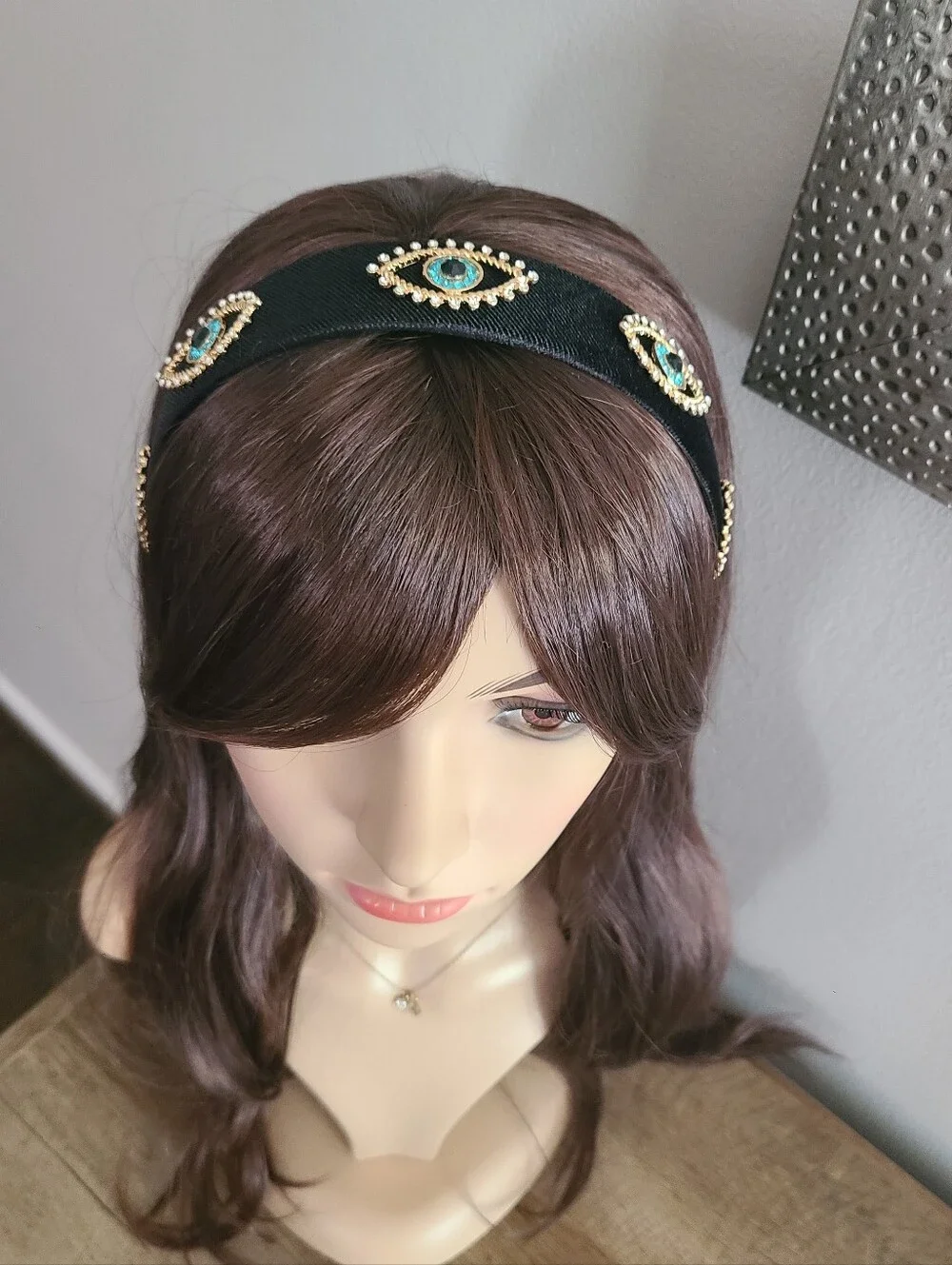🧿 Evil Eye Jeweled Velvet Black Headband